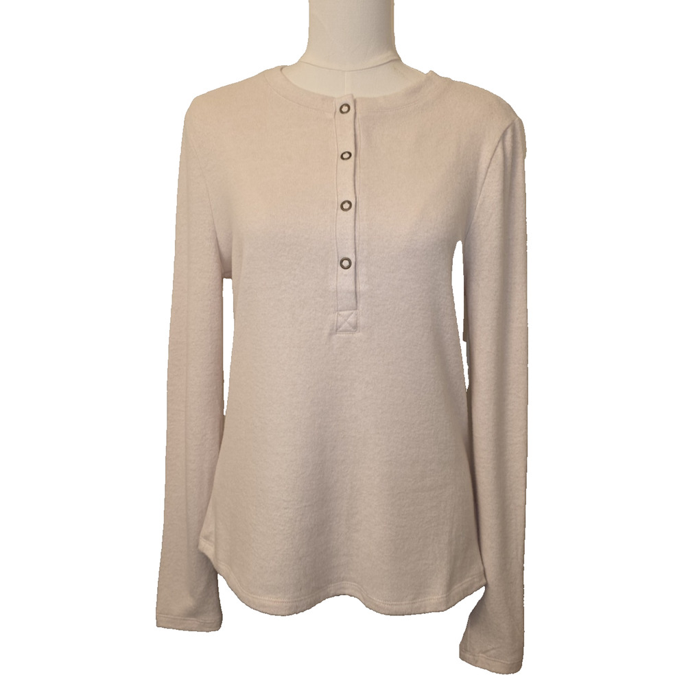 NWT XL Women's Long Sleeve "Fuzzy" Henley Oatmeal by Lola Grace MSRP $39